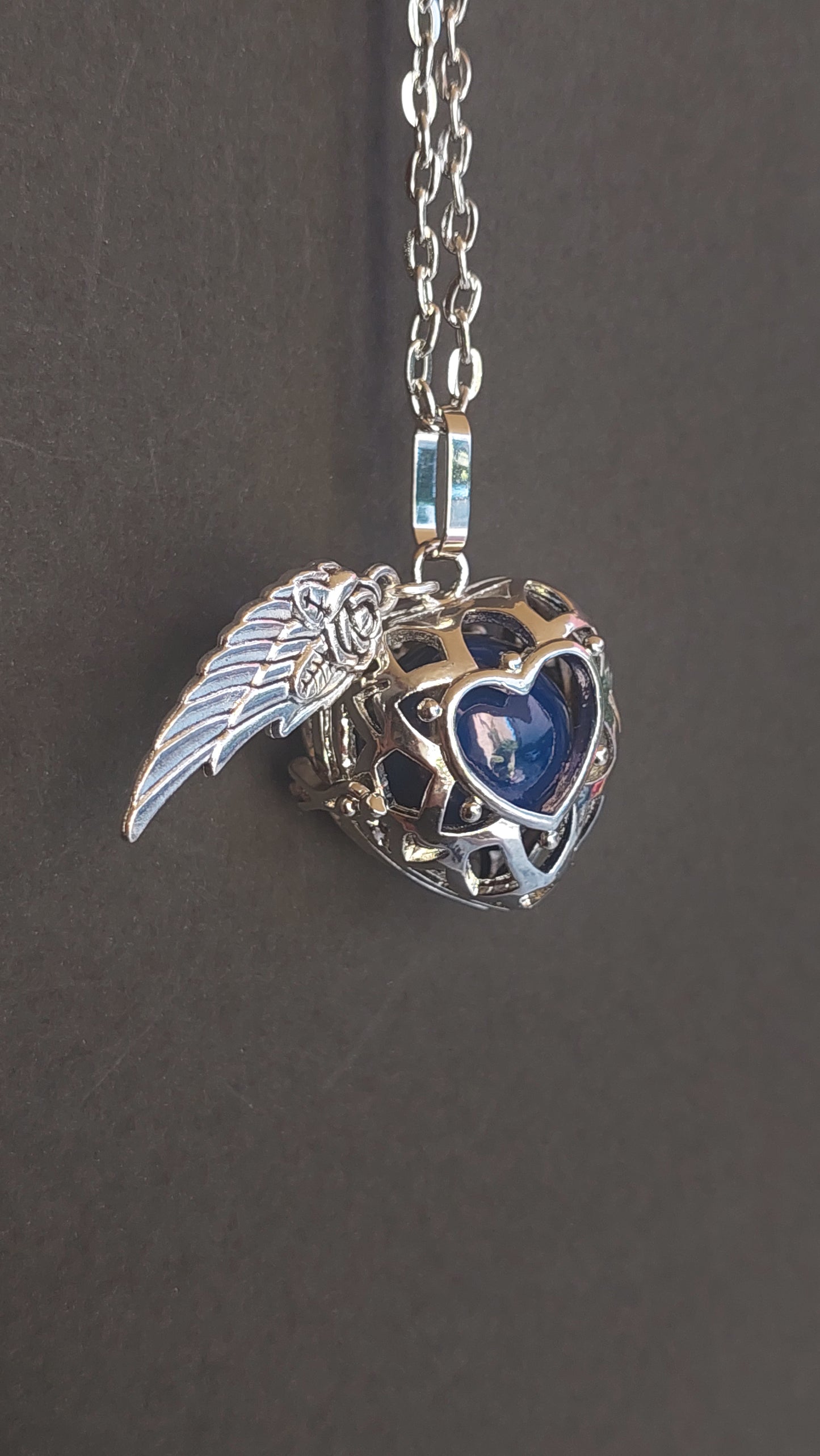 Llamador de Ángeles / Corazón Azul con 1 ala y flor