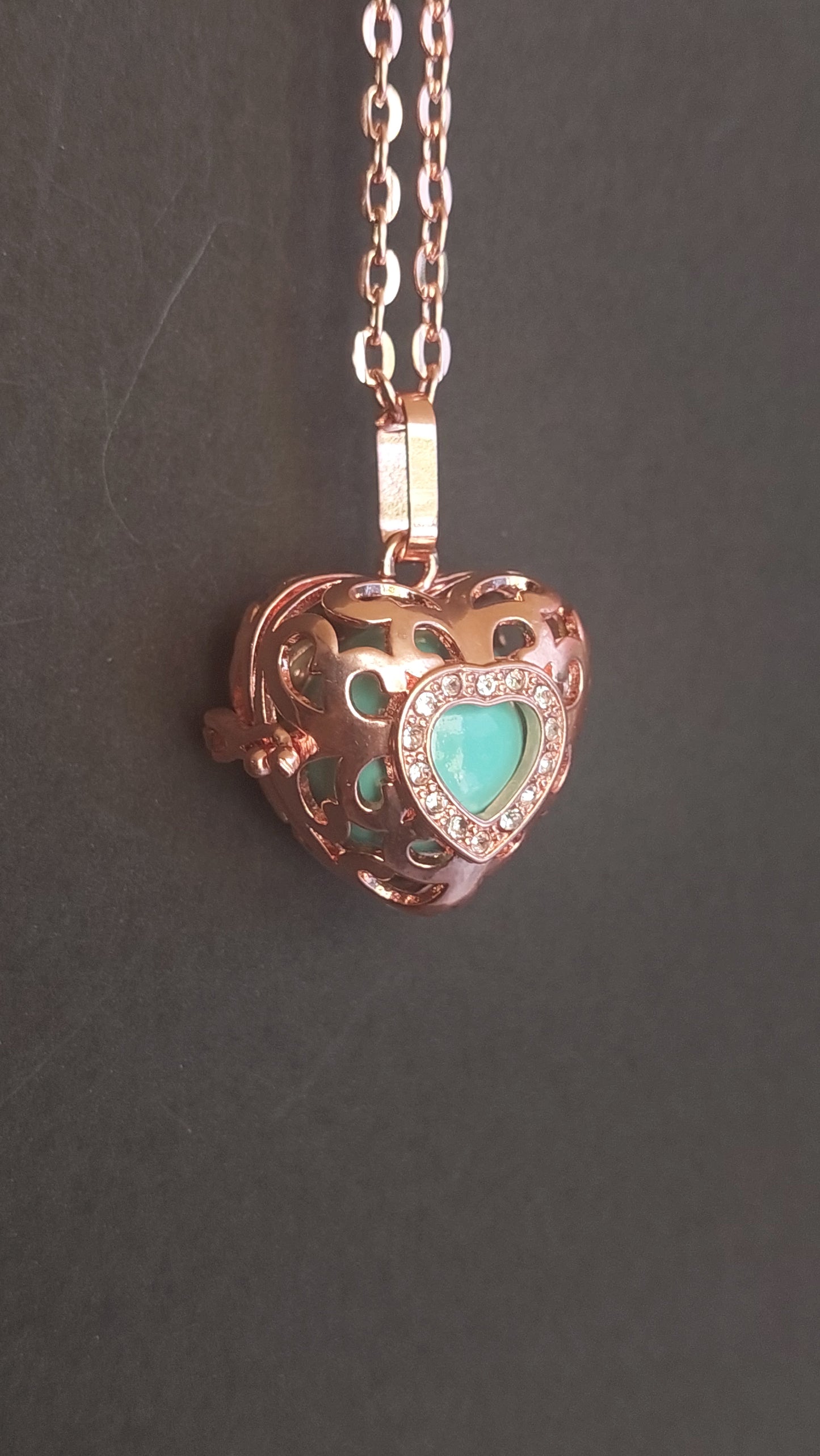 Llamador de Ángeles / Corazón ORO ROSA cascabel menta