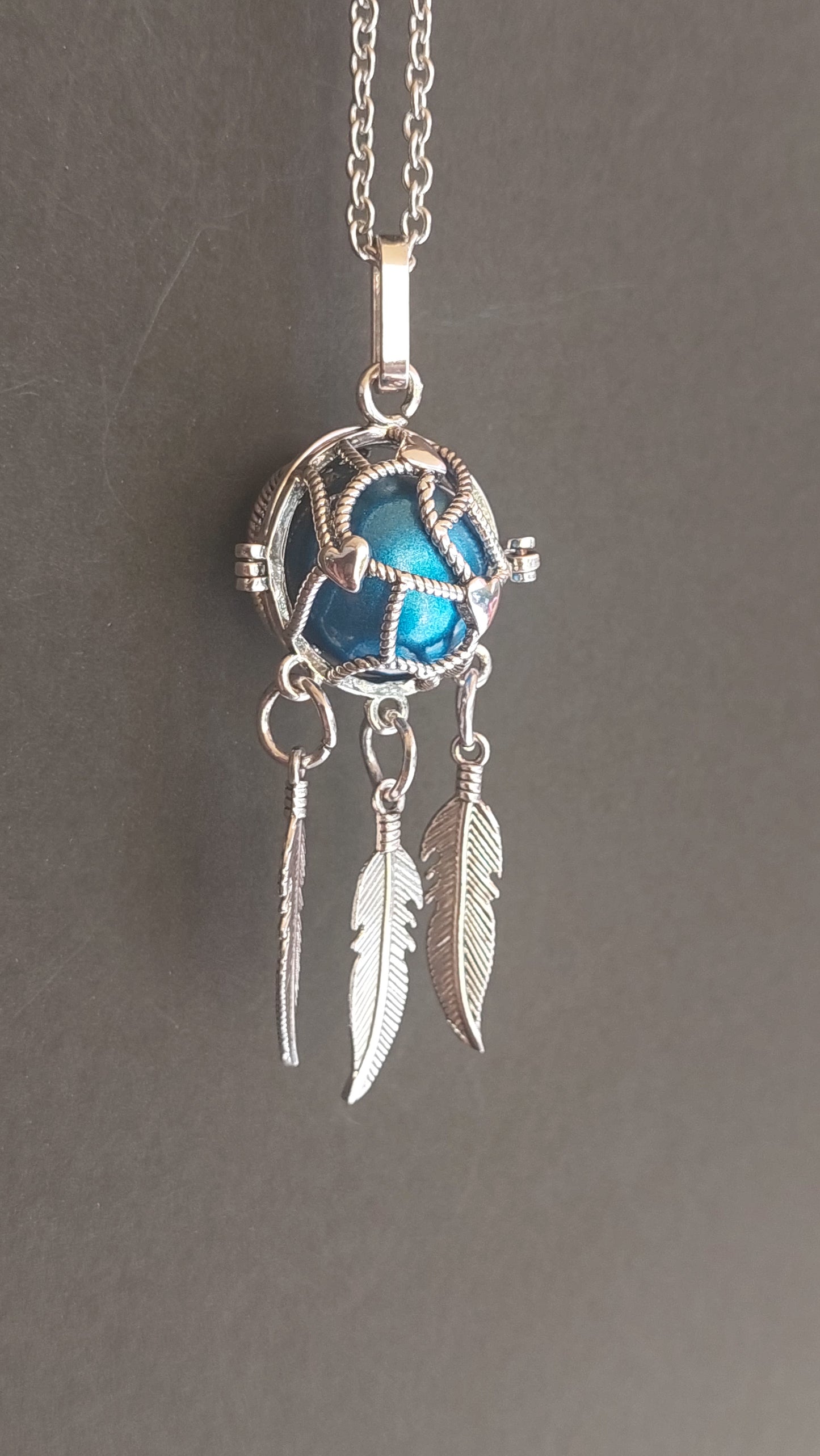 Llamador de Ángeles / Atrapasueños Malla Corazónes Azul Metálico