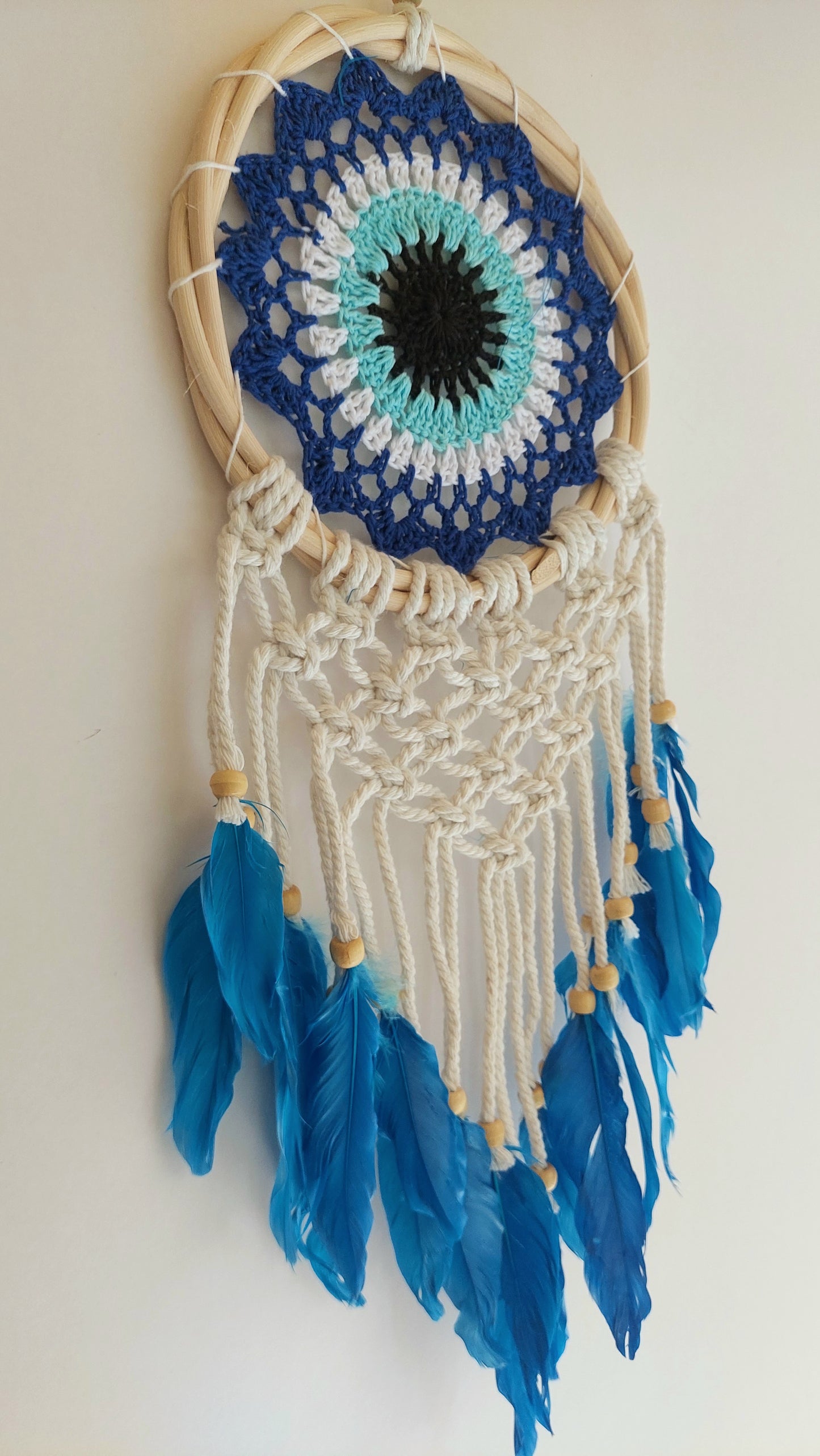 Atrapasueños Ojo Turco Aro Bambú Macrame y Plumas