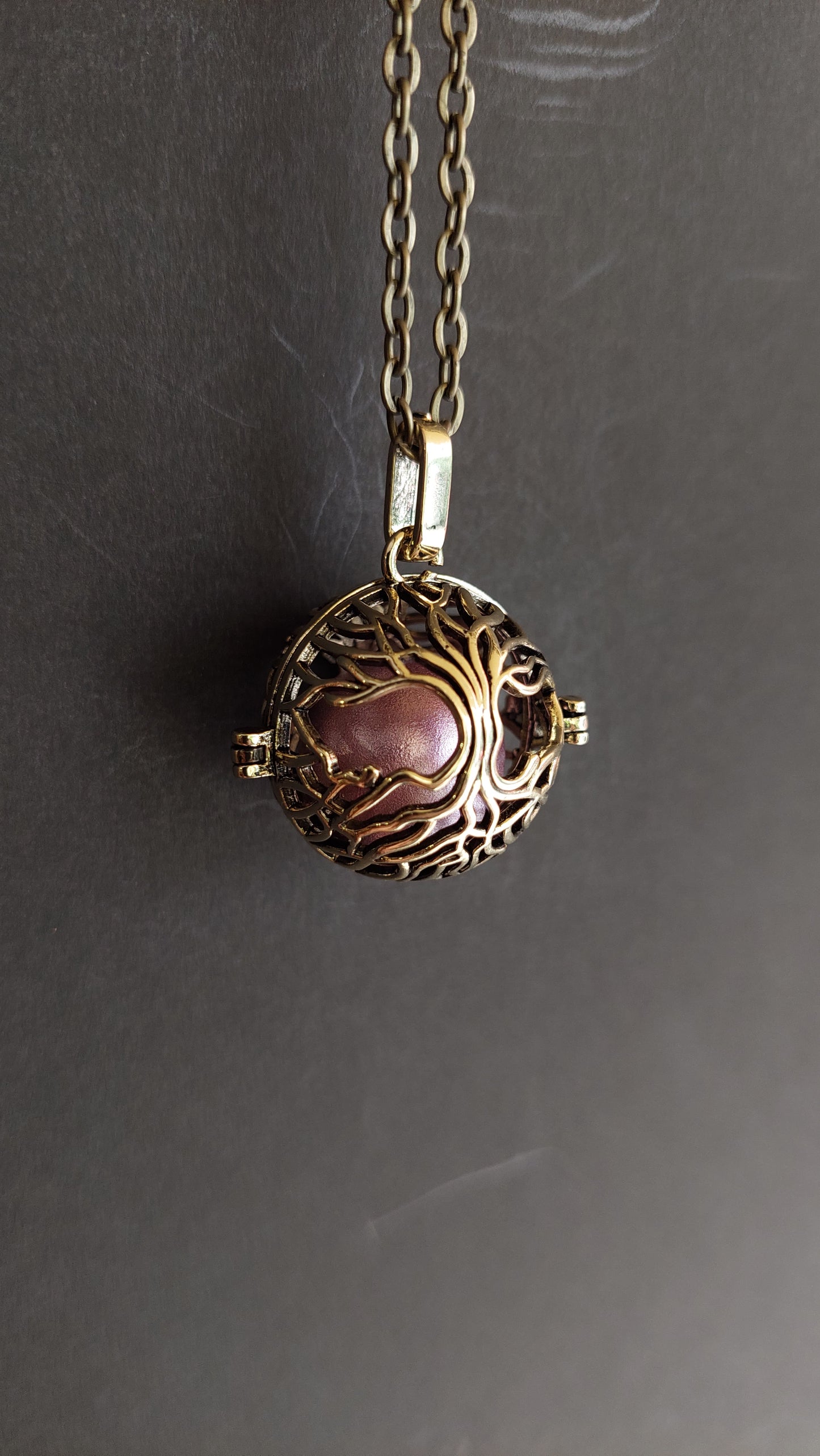 Llamador de Ángeles / Esfera DORADO ANTIGUO con Arbol de la Vida Rosa Metálico