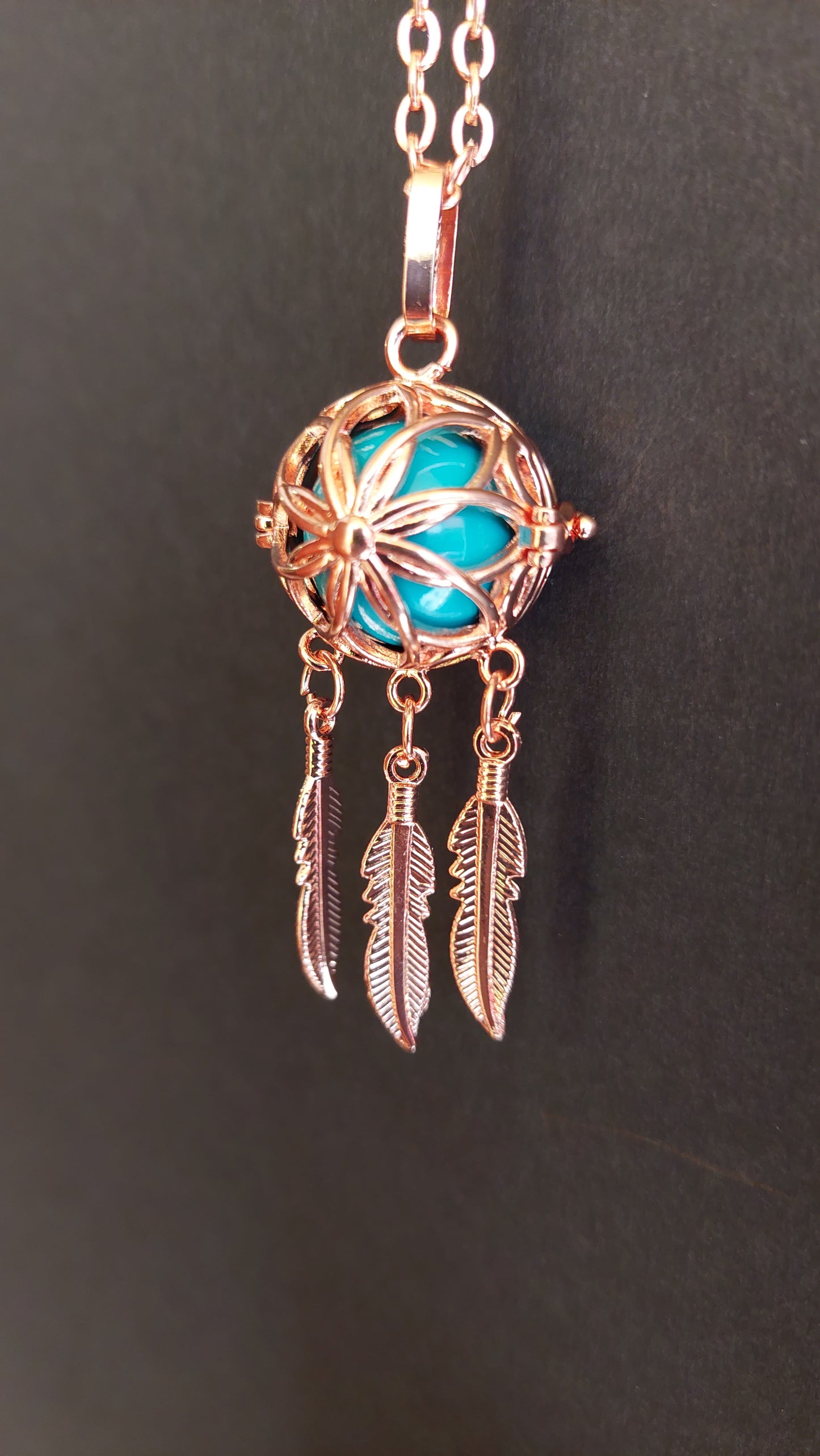 Llamador de Ángeles / Atrapasueños ORO ROSA Flor Azul Aguamarina