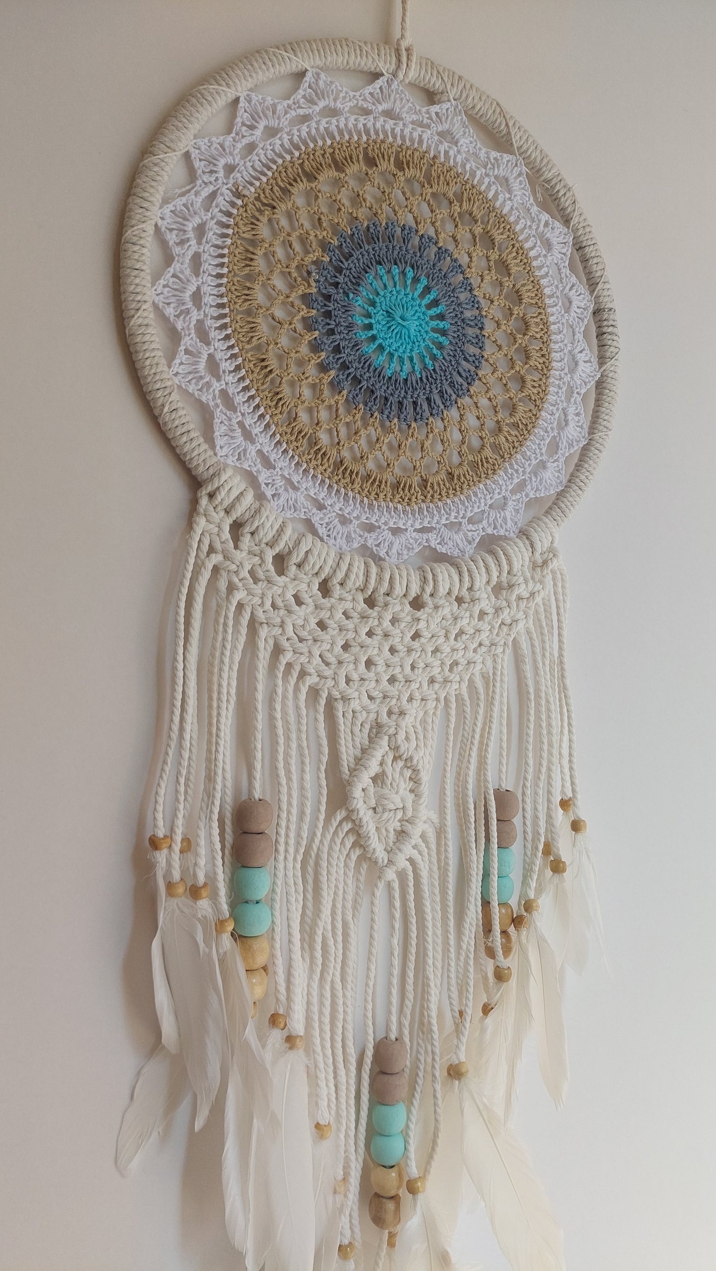 Atrapasueños MEDIANO Tejido y Macrame (blanco)