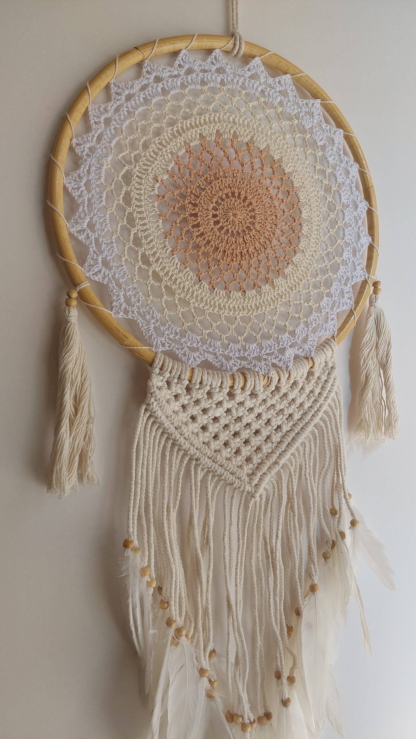 Atrapasueños GRANDE Tejido y Macrame (blanco)