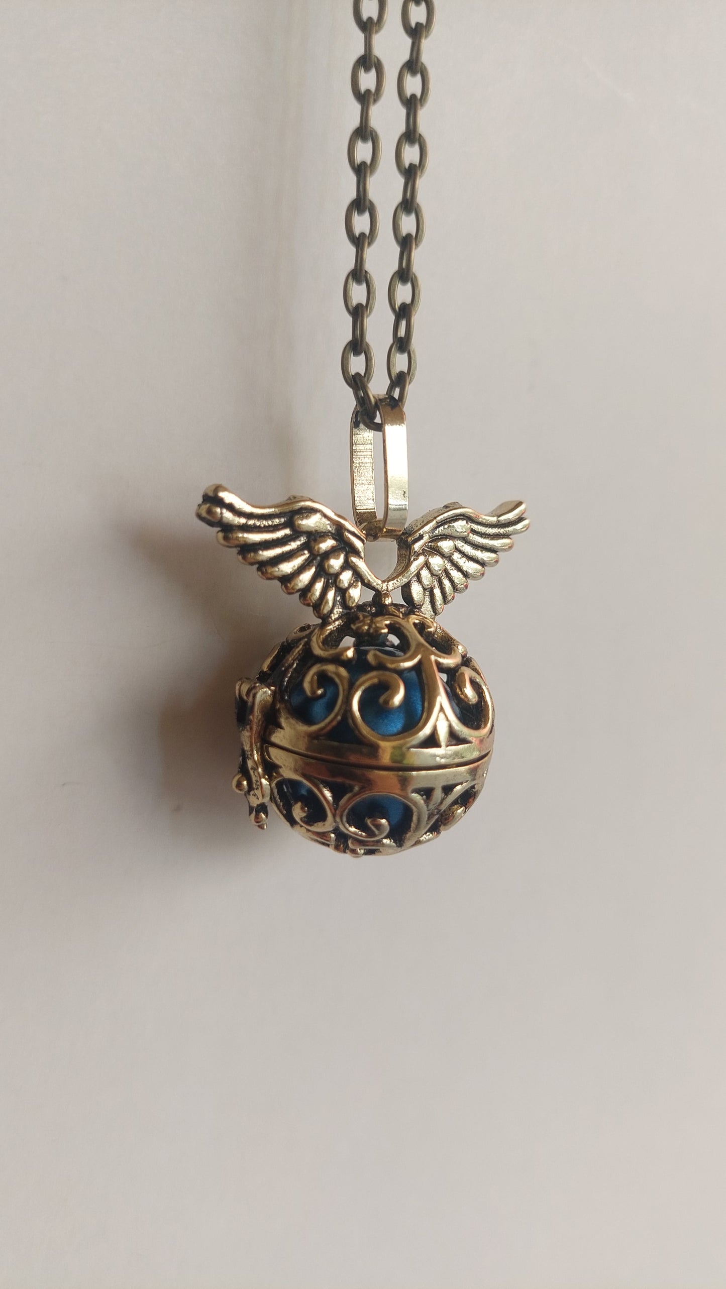 Llamador de Ángeles / Esfera con Alas DORADO ANTIGUO Azul