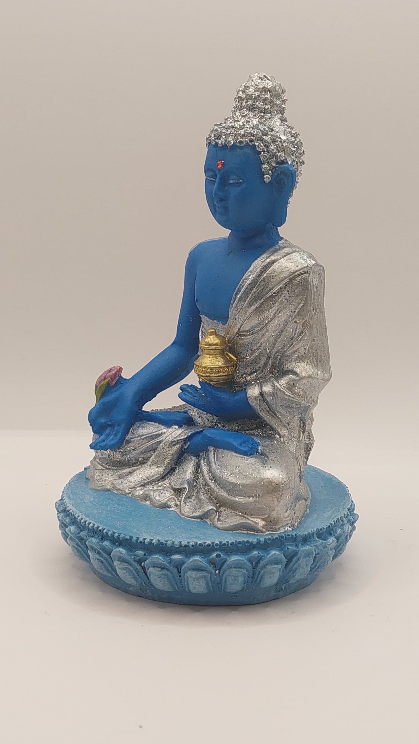 Buda de la Medicina azul/plateado (base azul)
