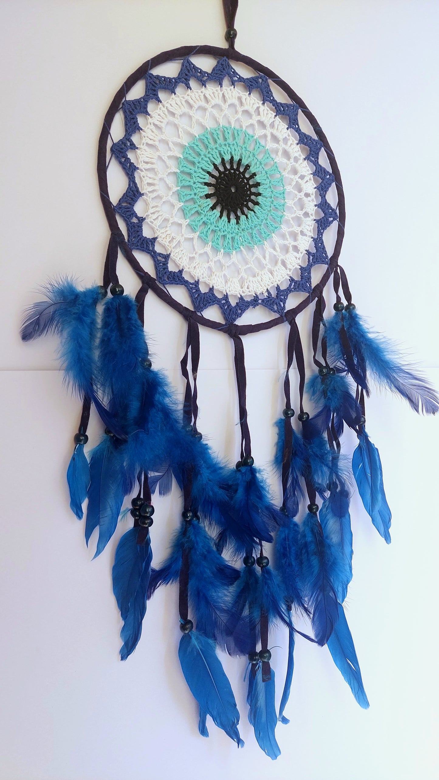 Atrapasueños Ojo Turco Tejido y Plumas (azul)