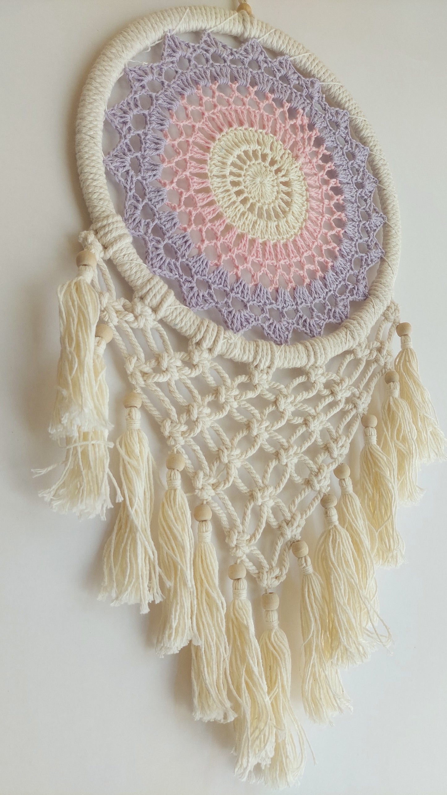 Atrapasueños Tejido y Macrame (blanco y blanco)