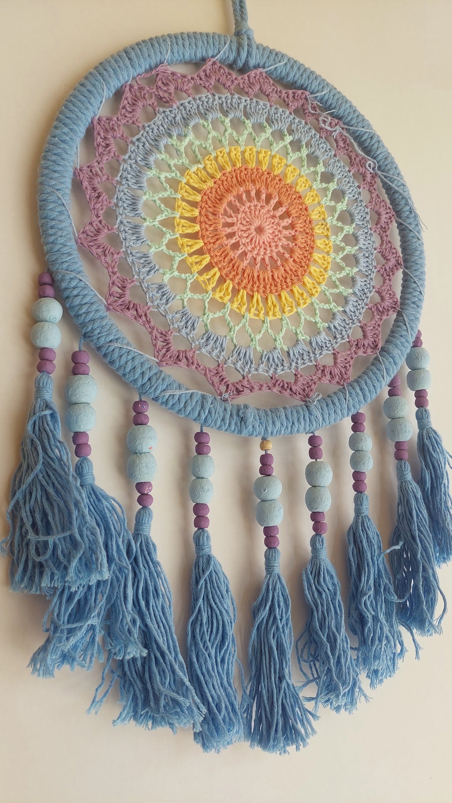 Atrapasueños Tejido y Macrame (azul celeste)