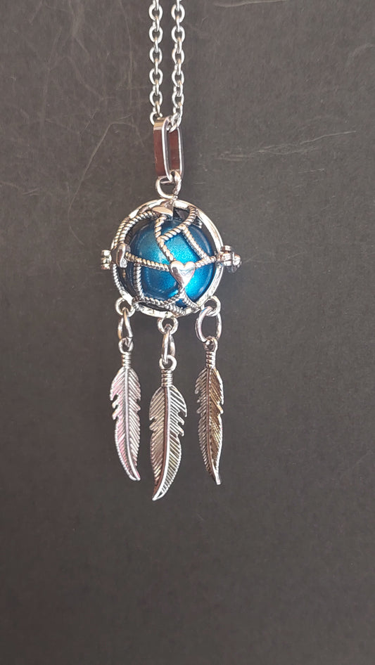 Llamador de Ángeles / Atrapasueños Malla Corazónes Azul Metálico