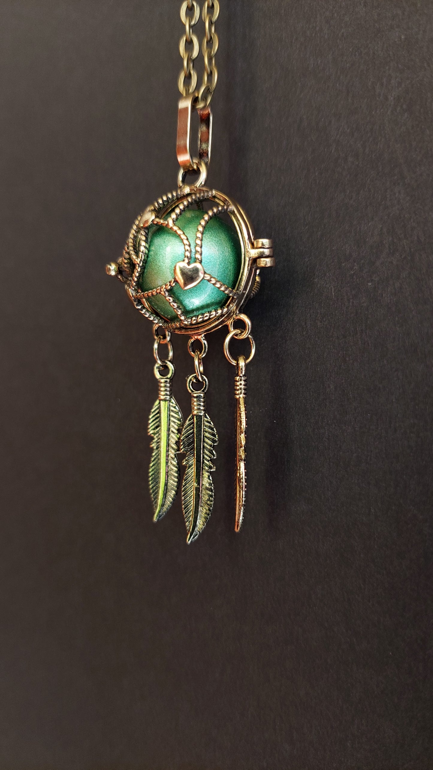 Llamador de Ángeles / Atrapasueños DORADO ANTIGUO Malla Corazónes Verde