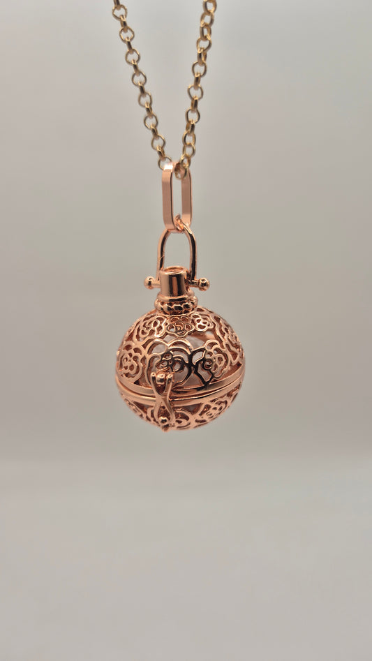 Llamador de Ángeles / Esfera ORO ROSA con Rosas / Cascabel Blanco