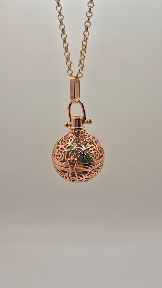 Llamador de Ángeles / Esfera ORO ROSA con Rosas / Cascabel Menta