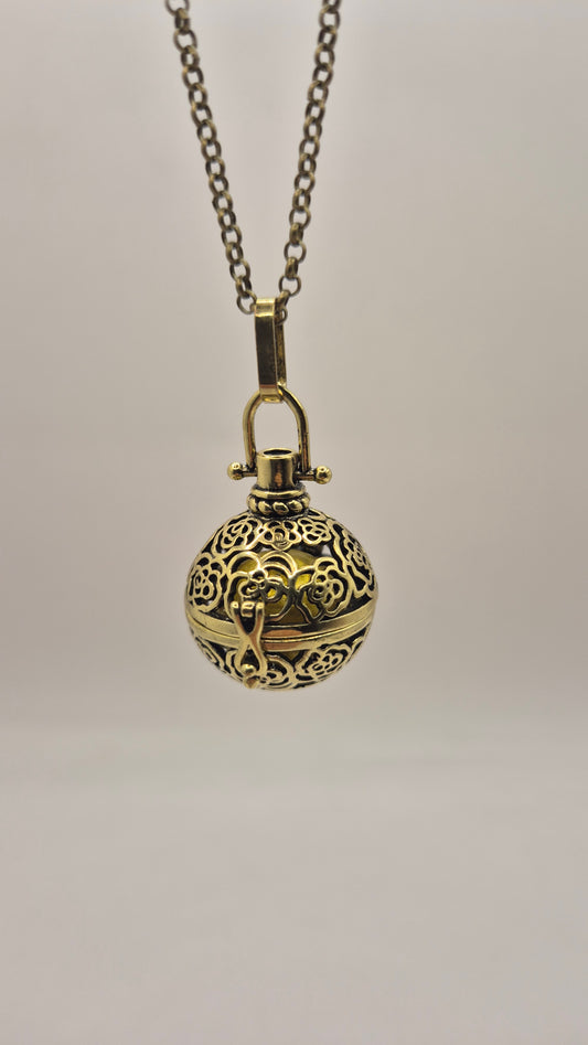 Llamador de Ángeles / Esfera DORADO ANTIGUO con Rosas / Cascabel Oro