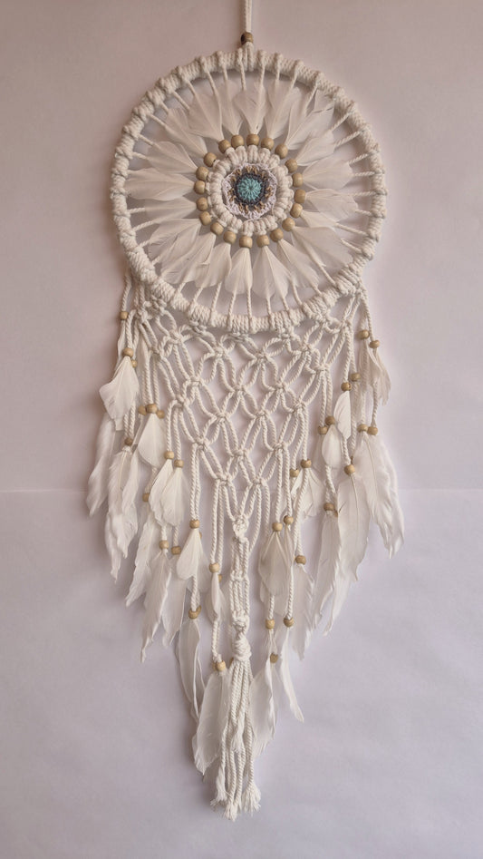 Atrapasueños Macrame con Plumas (blanco)