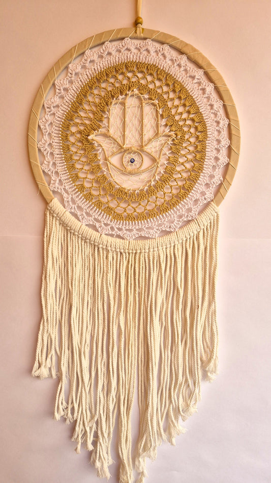 Atrapasueños Mano de Fatima macrame (blanco y marrón)