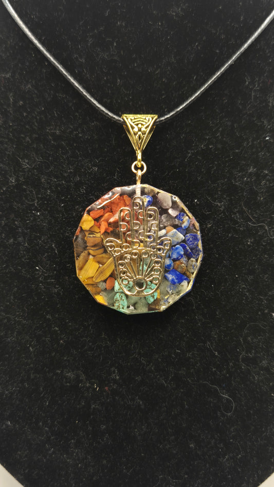 Collar dije Orgonita Mano de Hamsa (color 1)