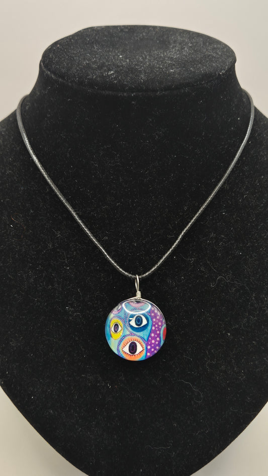 Collar dije de vidrio circular con Ojos Turcos Multicolores