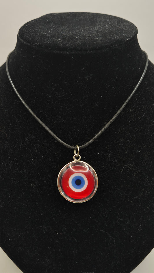 Collar dije circular de vidrio con Ojo Turco Rojo