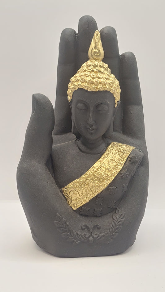 Mano con Buda negro/dorado "Mudra abhaya"