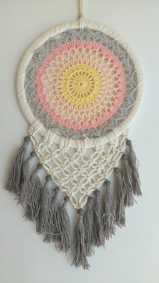 Atrapasueños Tejido y Macrame (blanco y gris) 1