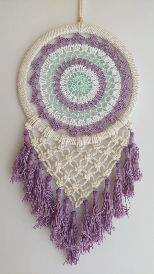 Atrapasueños Tejido y Macrame (blanco y lila)