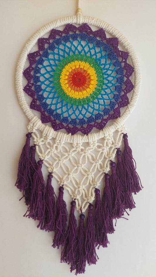 Atrapasueños Tejido y Macrame (blanco y morado)