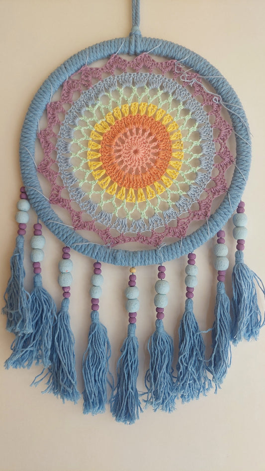 Atrapasueños Tejido y Macrame (azul celeste)